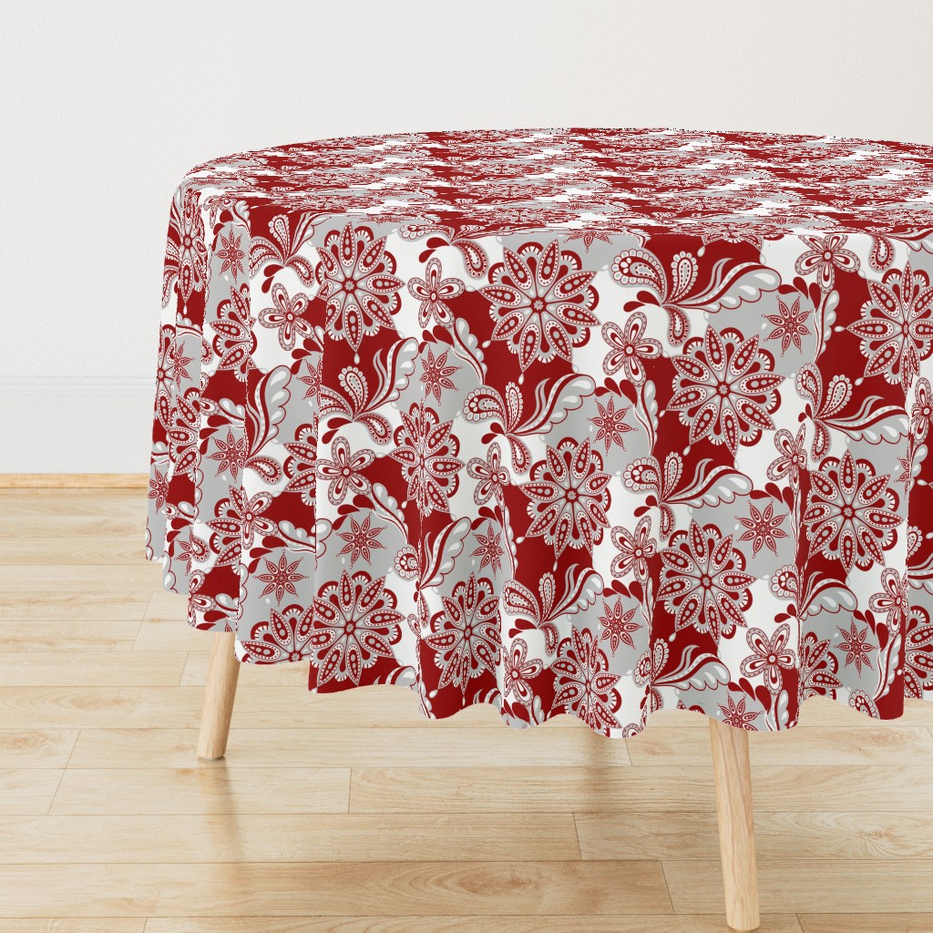 Crimson and grey team color Paisley Mandala