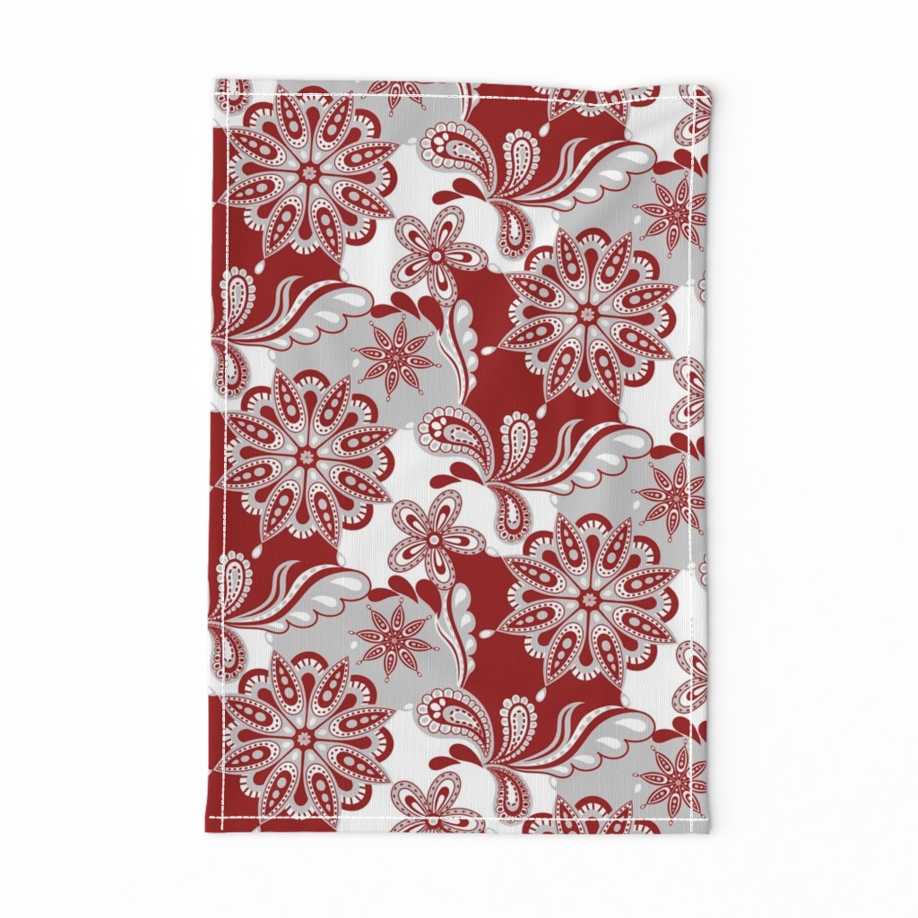 Crimson and grey team color Paisley Mandala