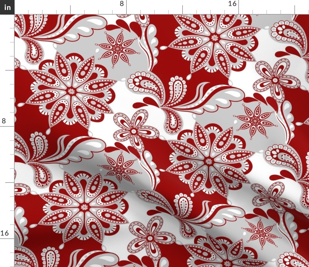 Crimson and grey team color Paisley Mandala