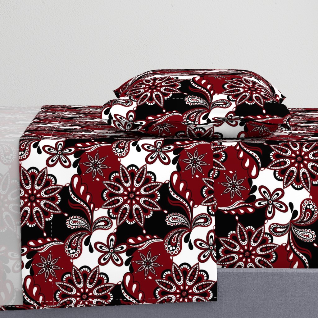 Garnet and black team color Paisley Mandala