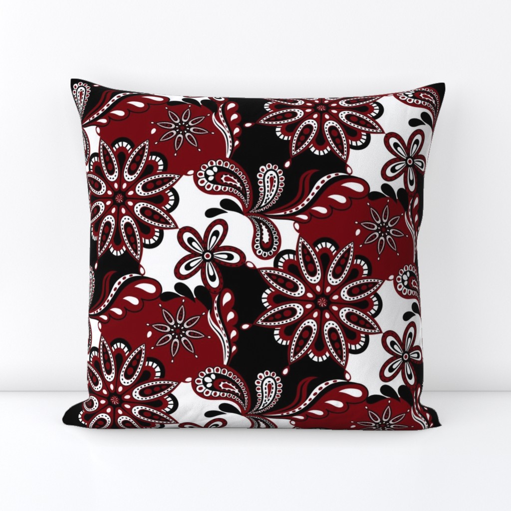 Garnet and black team color Paisley Mandala