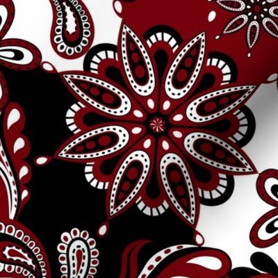 Garnet and black team color Paisley Mandala