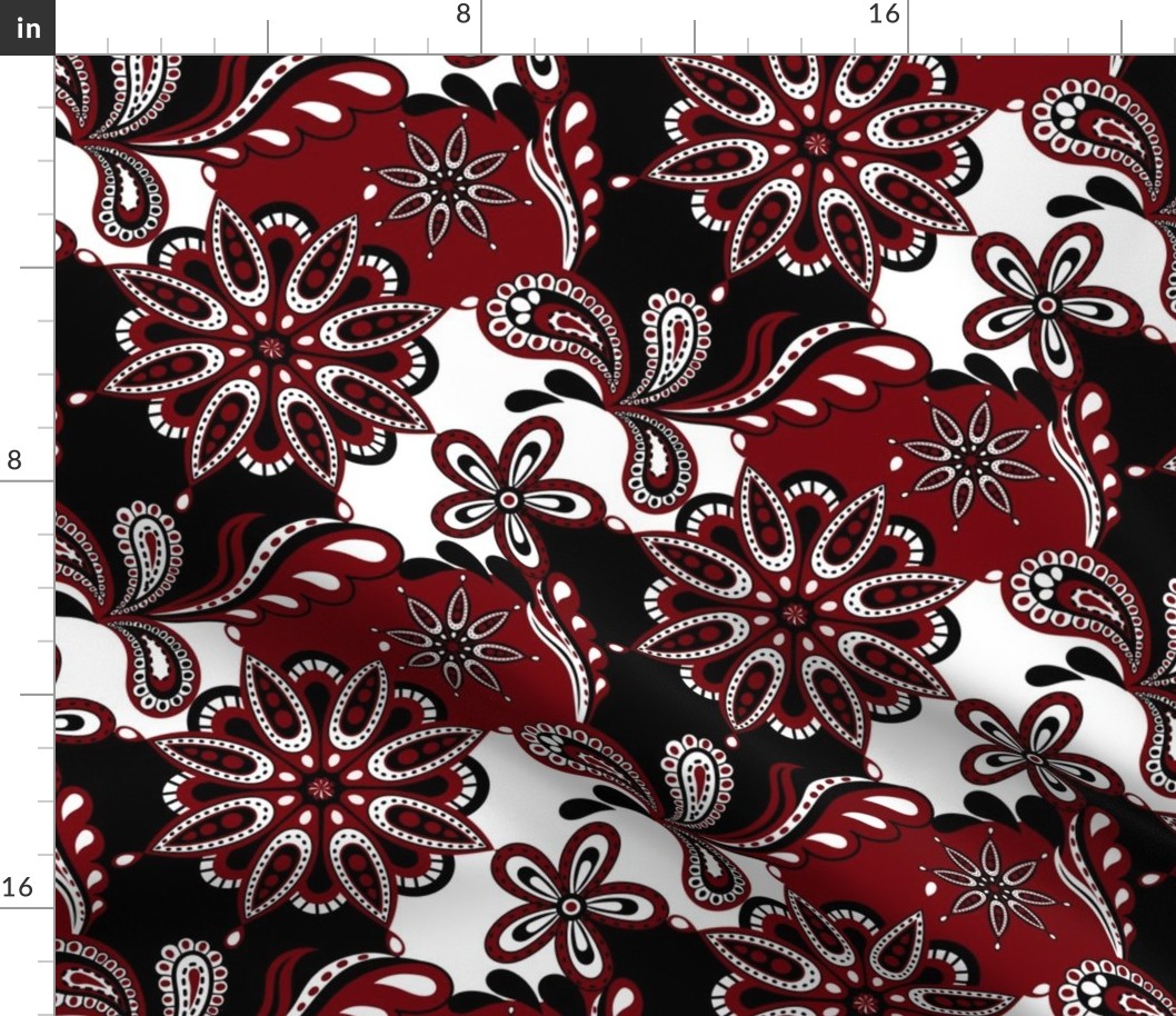 Garnet and black team color Paisley Mandala