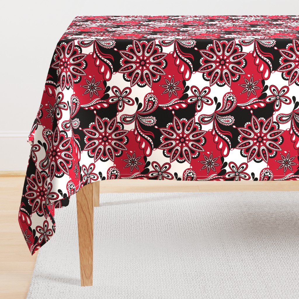 Red and black team color paisley mandala