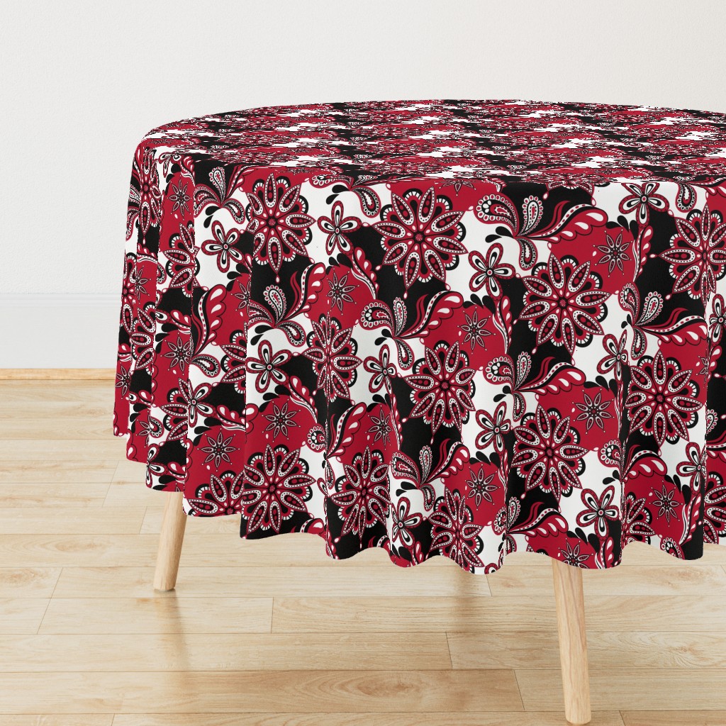 Red and black team color paisley mandala