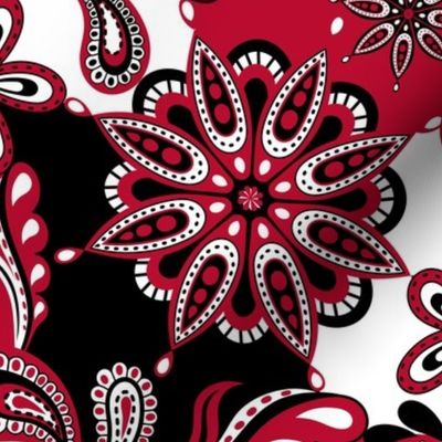 Red and black team color paisley mandala