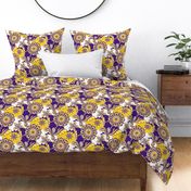 Purple and yellow team color Paisley mandala