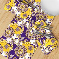 Purple and yellow team color Paisley mandala