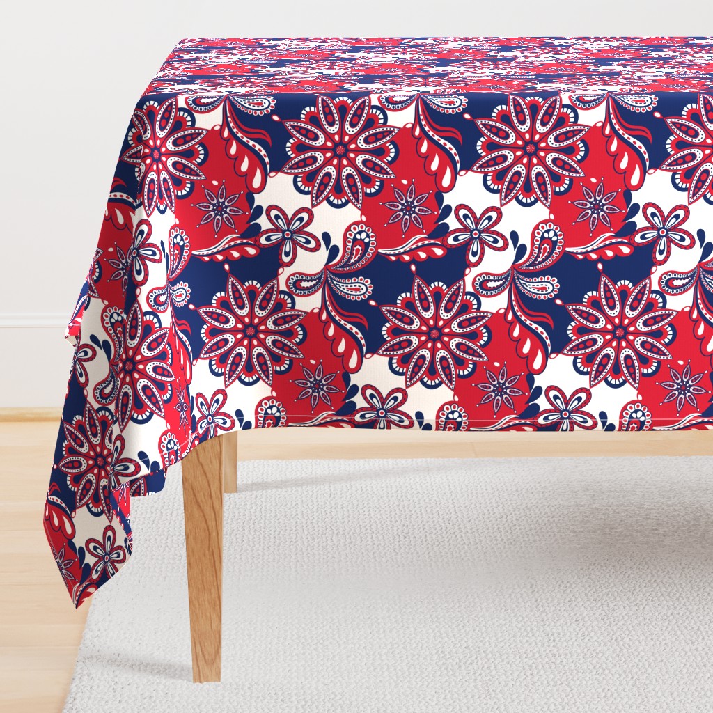 Red and blue team color Paisley Mandala