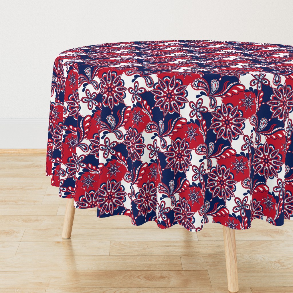 Red and blue team color Paisley Mandala