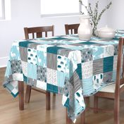 WholeCloth Quilt - Winslow Woodland - blue,grey,teal deer antlers, arrows, Woodgrain patchwork squares