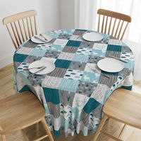 WholeCloth Quilt - Winslow Woodland - blue,grey,teal deer antlers, arrows, Woodgrain patchwork squares