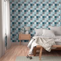 WholeCloth Quilt - Winslow Woodland - blue,grey,teal deer antlers, arrows, Woodgrain patchwork squares