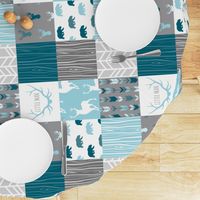 Wholecloth Quilt - Winslow Woodland - Blue/teal/grey deer antlers arrows and woodgrain