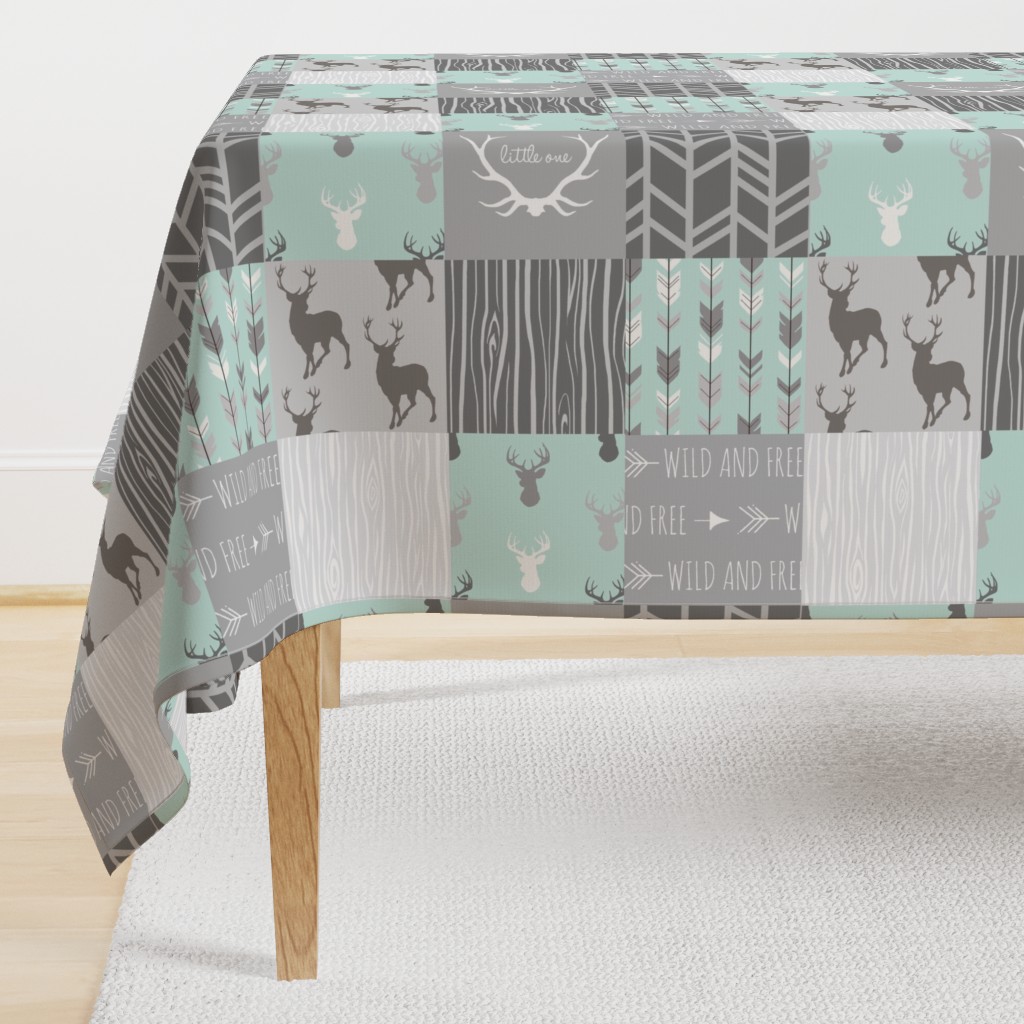 Wholecloth Quilt - rotated - whistler village - grey and mint