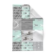 Wholecloth Quilt - rotated - whistler village - grey and mint