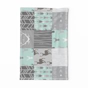 Wholecloth Quilt - rotated - whistler village - grey and mint