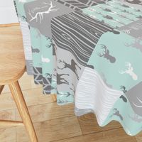 Wholecloth Quilt - rotated - whistler village - grey and mint