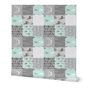 Wholecloth Quilt - rotated - whistler village - grey and mint