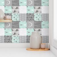 Wholecloth Quilt - rotated - whistler village - grey and mint