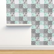 Wholecloth Quilt - rotated - whistler village - grey and mint