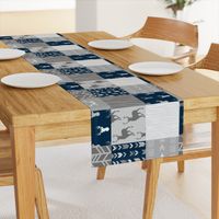 Wholecloth Quilt- Starlit - Navy and Grey Deer, antlers, arrows, patchwork woodland 