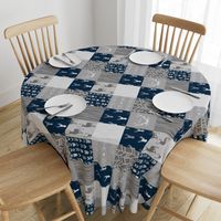 Wholecloth Quilt- Starlit - Navy and Grey Deer, antlers, arrows, patchwork woodland 