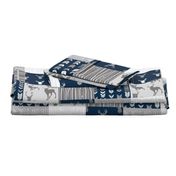 Wholecloth Quilt- Starlit - Navy and Grey Deer, antlers, arrows, patchwork woodland 