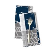 Wholecloth Quilt- Starlit - Navy and Grey Deer, antlers, arrows, patchwork woodland 