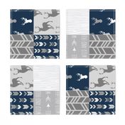 Wholecloth Quilt- Starlit - Navy and Grey Deer, antlers, arrows, patchwork woodland 