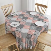 Wholecloth Quilt Rotated - Coral and Grey Patchwork Deer, Arrows, Woodgrain