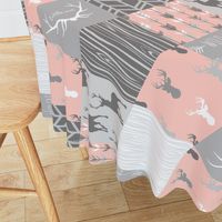 Wholecloth Quilt Rotated - Coral and Grey Patchwork Deer, Arrows, Woodgrain