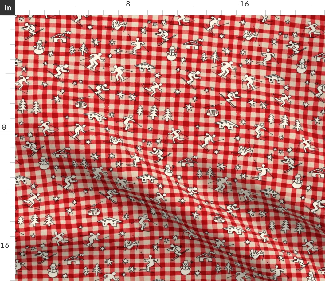 Swiss Gingham with Skiers 