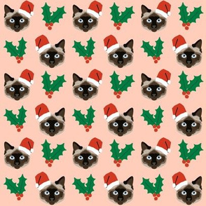 siamese cat christmas fabric holly leaves christmas xmas holiday xmas siamese cats