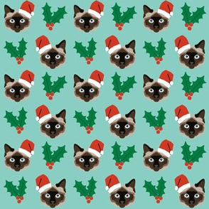 siamese christmas cat - cute christmas santa cat with holly christmas cats