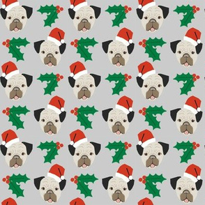 pug dog christmas fabric santa paws cute christmas design