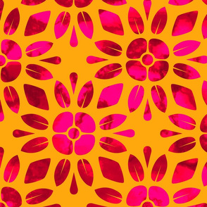 Red and Pink Flowers on Yellow