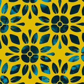 Blue and Yellow Hawaiian Floral