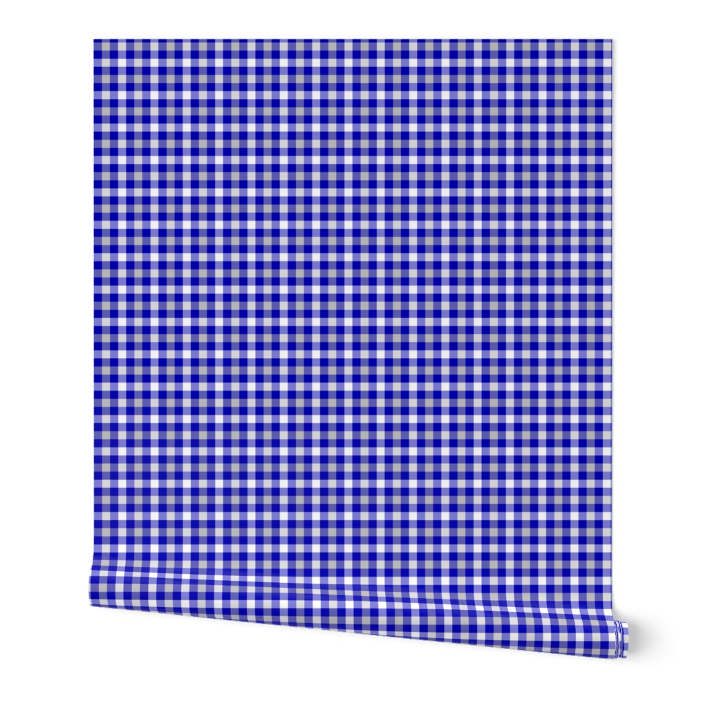 cobalt, silver and white gingham, 1/4" squares 