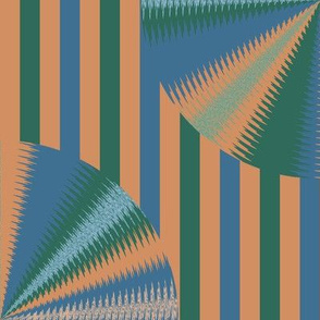 Large - Swirling Windmill Polka Dots on Stripes - Peach - Blue - Green