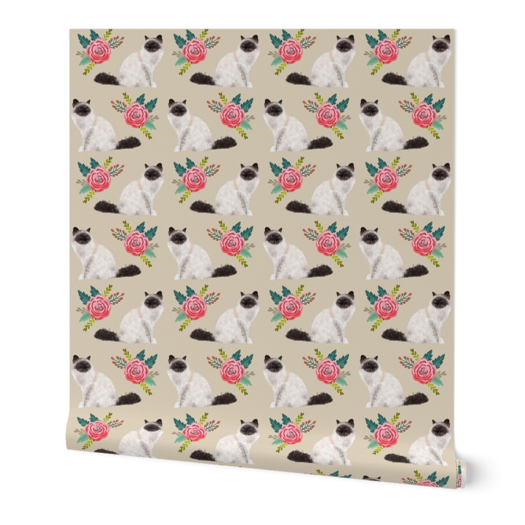 birman cat florals cute cat design best birman cat seal point birman fabric cute cats fabric lovely florals fabric