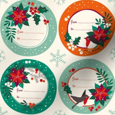 Poinsettia vintage christmas labels