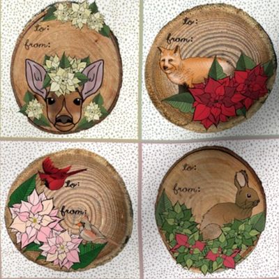 Winter Woodland Friends in a Poinsettia Garden  