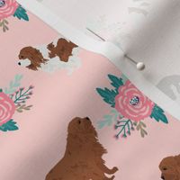 cavalier king charles spaniel pink florals fabric cute dog floral fabrics