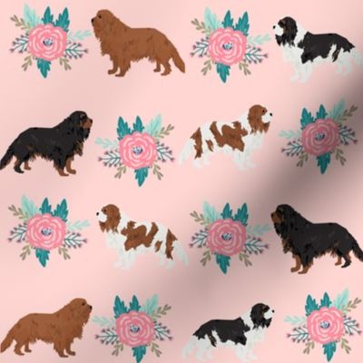 cavalier king charles spaniel pink florals fabric cute dog floral fabrics