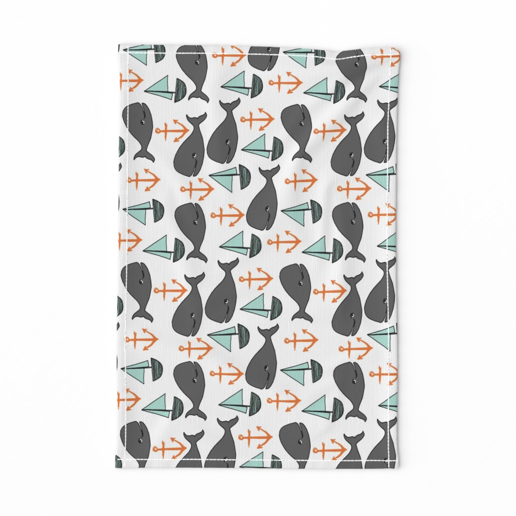 nautical whales // mint and grey fabric for baby nursery cute whales anchors sailboats fabric andrea lauren fabric andrea lauren design