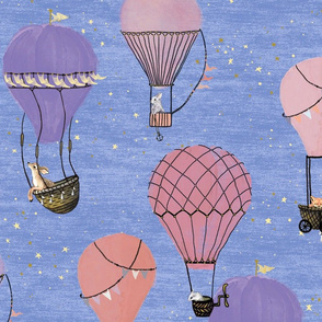 Pink and Purple Hot Air Balloon Adventure on light background with less texture