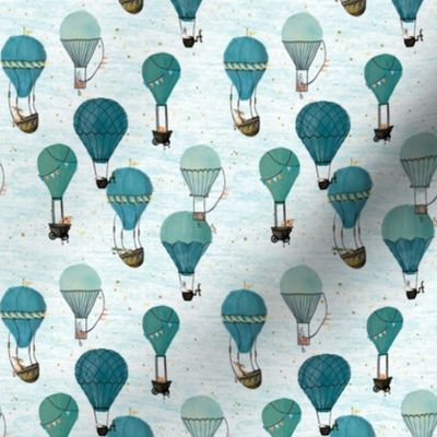 1 inch Smallest  Scale Woodland Animal Hot Air Balloon Ride Day Adventure. turquoise Vintage unisex kids baby quilt nursery 900  dpi