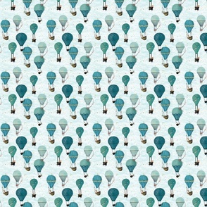 1 inch Smallest  Scale Woodland Animal Hot Air Balloon Ride Day Adventure. turquoise Vintage unisex kids baby quilt nursery 900  dpi