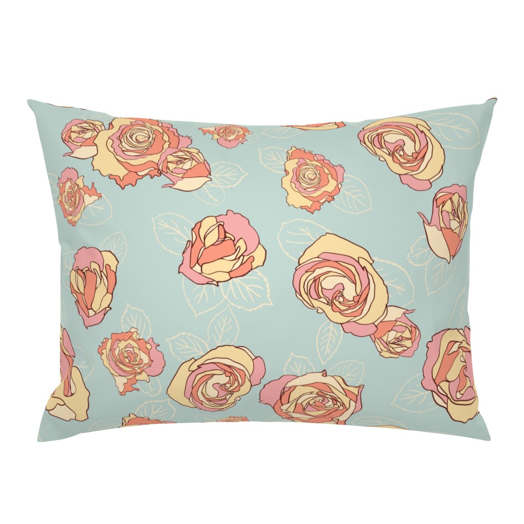 Retro Roses-Teal and Pink